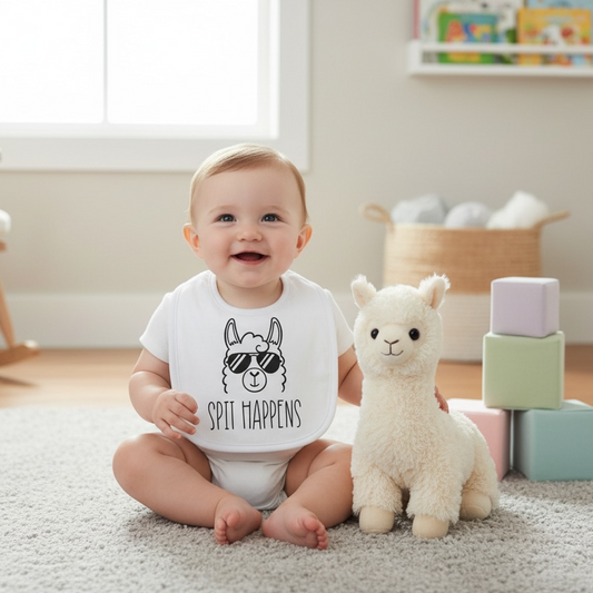 "Spit Happens" Llama Unisex Baby Bib