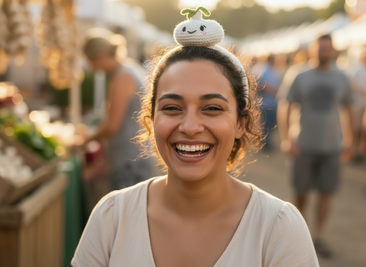 Crochet Smiley Garlic Bulb Headband