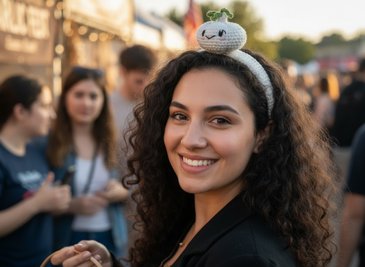 Crochet Smiley Garlic Bulb Headband