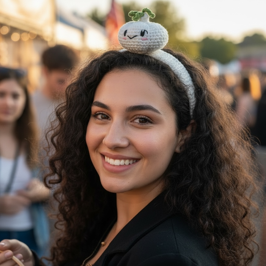 Crochet Smiley Garlic Bulb Headband