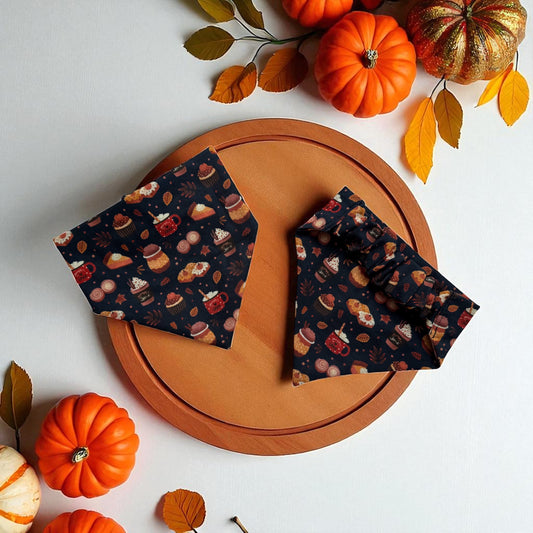 Pumpkin Spice Black Scrunchie Dog Bandana