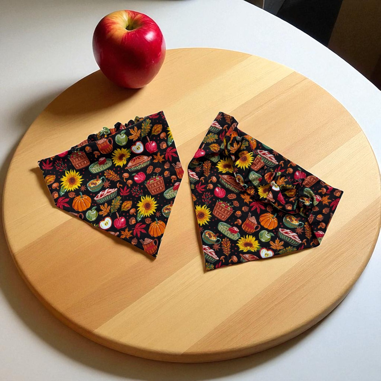Apple Pie & Pumpkin Spice Black Scrunchie Dog Bandana